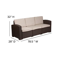 Errol 4 Piece Faux Rattan Patio Furniture Set With 2 Chairs And Sofa With Removable Beige Cushions And Table