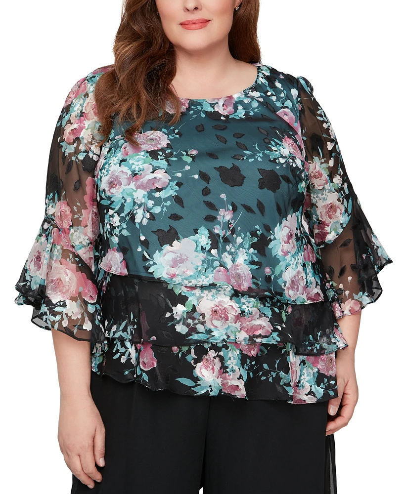 Alex Evenings Plus Floral-Print Blouse