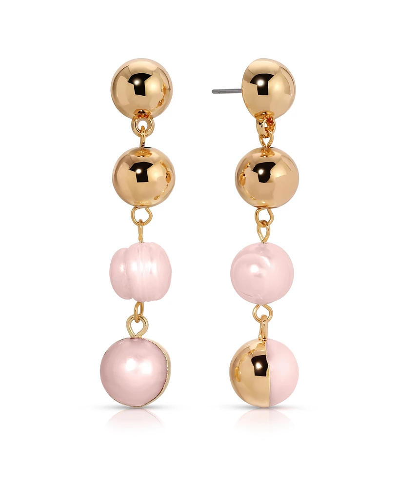 Ettika Pink Freshwater Pearl Gold Drop Earrings