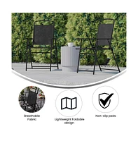Munroe Set Of Textilene Folding Sling Style Patio Chairs With Armrests