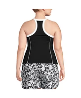 Lands' End Women's Chlorine Resistant High Neck Zip Front Racerback Tankini Swimsuit Top