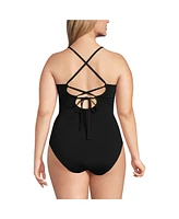 Lands' End Women's Chlorine Resistant Lace Up One Piece Swimsuit