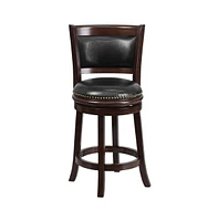 Beatrice 24" Wooden Counter Height Stool With Upholstered Panel Back & Swivel Seat With Nail Trim