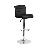 2 Pack Contemporary Vinyl Adjustable Height Barstool With Rolled Seat And Chrome Base