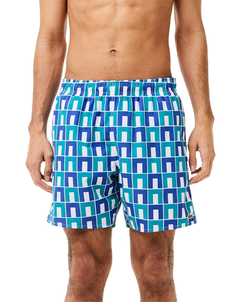 Lacoste Men's Abstract-Print Quick-Dry 6" Swim Trunks