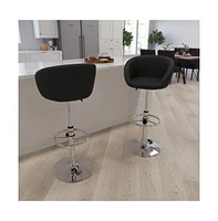 Valencia Bucket Seat Bar And Dining Stool Modern With 360 Swivel, Adjustable Height Metal Footrest