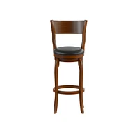 Tally 30" Classic Wooden Open Back Swivel Bar Height Pub Stool With Upholstered Padded Seat And Integrated Footrest
