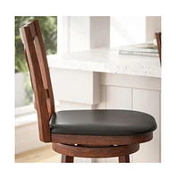 Sora Classic Wooden Crossback Swivel Bar Height Pub Stool With Upholstered Padded Seat And Integrated Footrest