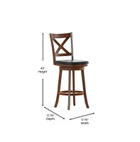 Sora Classic Wooden Crossback Swivel Bar Height Pub Stool With Upholstered Padded Seat And Integrated Footrest