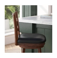 Silla 24" Classic Wooden Ladderback Swivel Counter Height Stool With Upholstered Padded Seat And Integrated Footrest