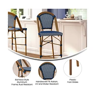 Sacha Set Of Two Stacking Bistro Bar Stools With Pe Seats And Backs Metal Frames For Indoor/Outdoor Use