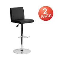 2 Pack Contemporary Vinyl Adjustable Height Barstool With Panel Back And Chrome Base