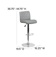 2 Pack Contemporary Vinyl Adjustable Height Barstool With Rolled Seat And Chrome Base