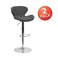 2 Pack Contemporary Vinyl Adjustable Height Barstool With Curved Back And Chrome Base