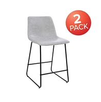 24 Inch Faux Counter Height Bucket Seat Stools, Set Of 2