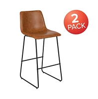 30 Inch Faux Bar Height Bucket Seat Stools, Set Of 2