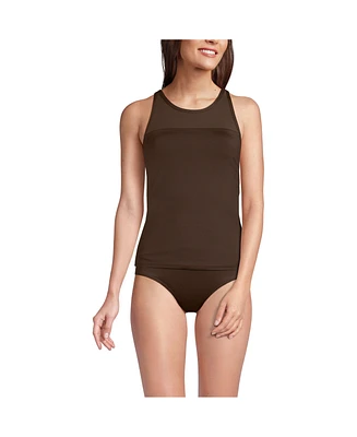Lands' End Women's Long Chlorine Resistant Smoothing Control Mesh High Neck Tankini Swimsuit Top
