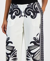 T Tahari Women's Printed Pull-On Wide-Leg Pants