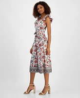 T Tahari Women's Floral-Print Fit & Flare Midi Dress