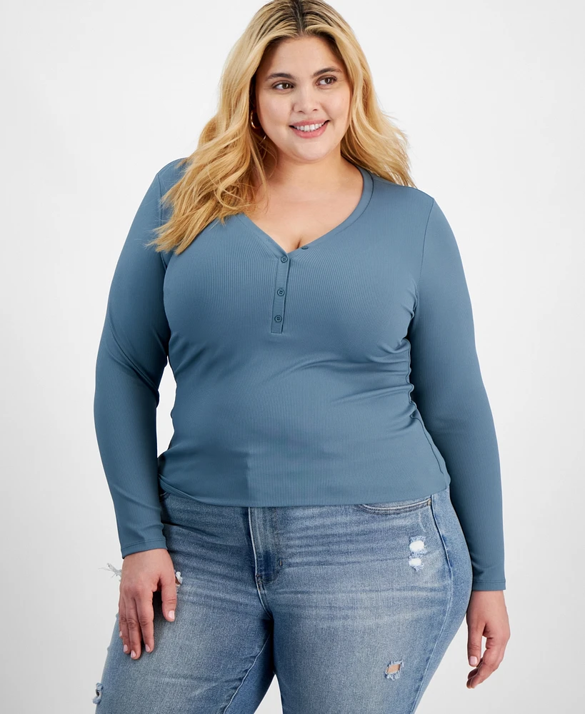 And Now This Trendy Plus Size Long-Sleeve Henley Top, Created for Macy's