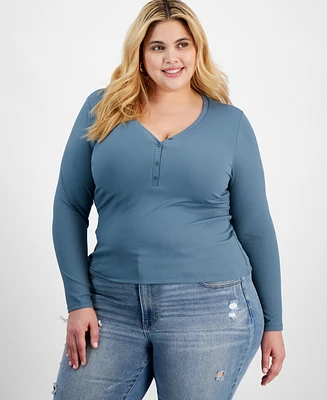 And Now This Trendy Plus Size Long-Sleeve Henley Top, Created for Macy's