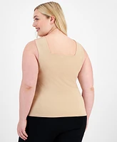 Bar Iii Plus Solid Square-Neck Sleeveless Tank Top, Created for Macy's