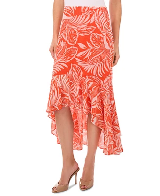 CeCe Women's Tropical Ruffled High-Low Midi Skirt