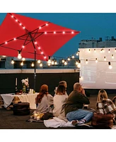 2Pcs 10x6.5' Rectangle Aluminum Solar Powered Patio Umbrella w/ Led Crank Tilt Poolside