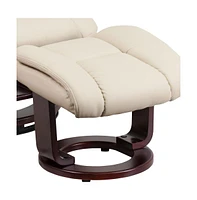 Multi-Position Recliner & Curved Ottoman With Swivel Wood Base