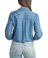 Bcx Juniors' Cotton Cropped Washed Denim Shirt