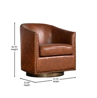 Ada Upholstered Club Style Barrel Chair With Nail Trim, Sloped Arms, And 360 Degree Swivel Base In A Vinyl Wrap