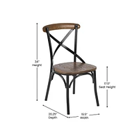 Merrick Lane Tucker Series Industrial Style Black Metal X-Back Dining Chair With Fruitwood Finished Seat And Back