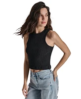 Dkny Jeans Women's Cropped Smocked Cotton Tank Top