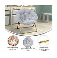 Io Kid'S Folding Saucer Chair With Cozy Faux Fur Upholstery And Metal Frame For Playroom, Bedrooms, Nursery More