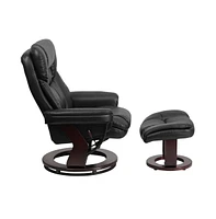 Multi-Position Recliner Chair & Curved Ottoman With Swivel Wood Base