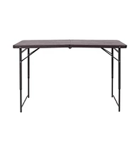 4-Foot Height Adjustable Bi-Fold Dark Gray Plastic Folding Table With Handle