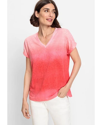 Olsen Women's Short Sleeve Ombre Burnout T-Shirt