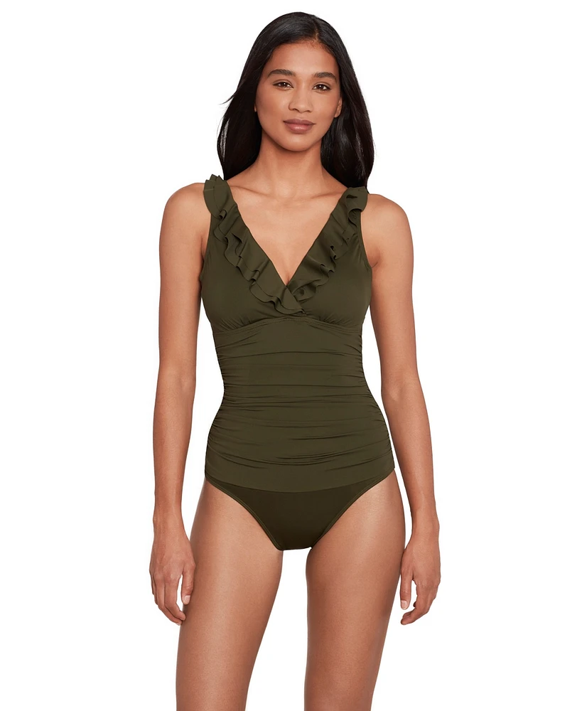 Lauren Ralph Women's Ruffle Surplice One Piece Swimsuit