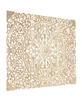 Rosemary Lane Gold Wood Floral Handmade Intricately Carved Wall Decor with Mandala Design, Set of 3 22"W, 48"H