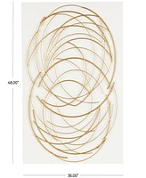 Rosemary Lane Gold Metal Abstract Overlapping Circle Design Wall Decor with White Wood Backing, 36" x 1" x 48"