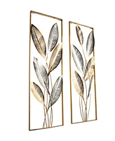 Rosemary Lane Gold Metal Metallic Cutout Leaf Wall Decor with Silver Accents Set of 2 14"W, 36"H