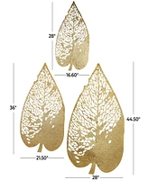 Novogratz Gold Metal Leaf Wall Decor with Laser Cut Detailing Set of 3 45", 36", 28"H