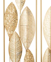 CosmoLiving by Cosmopolitan Gold Metal Tall Cut-Out Leaf Wall Decor with Gold Frame Set of 2 12"W, 36"H