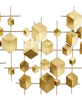 CosmoLiving by Cosmopolitan Gold Metal Geometric 3D Cube Relief Wall Decor, 36" x 2" x 20"