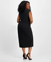 Anne Klein Plus Size Asymmetric-Neck Side-Slit Dress