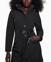 Guess Women's Faux-Fur-Trim Hooded Belted Raincoat