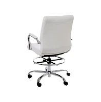 Merrick Lane Tevia Mid-Back Drafting Chair With Adjustable Foot Ring Upholstered Swivel Chair With Chrome Base