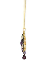 Le Vian Multi-Gemstone (10-1/2 ct. t.w.) & Diamond (6/8 ct. t.w.) Halo Cluster & Briolette 18" Pendant Necklace in 14k Gold