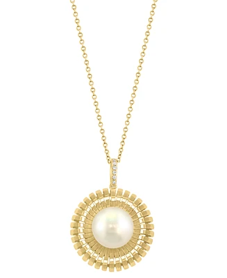 Effy Freshwater Pearl (9-1/2mm) & Diamond Accent Solitaire 18" Pendant Necklace in 14k Gold