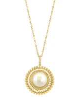 Effy Freshwater Pearl (9-1/2mm) & Diamond Accent Solitaire 18" Pendant Necklace in 14k Gold